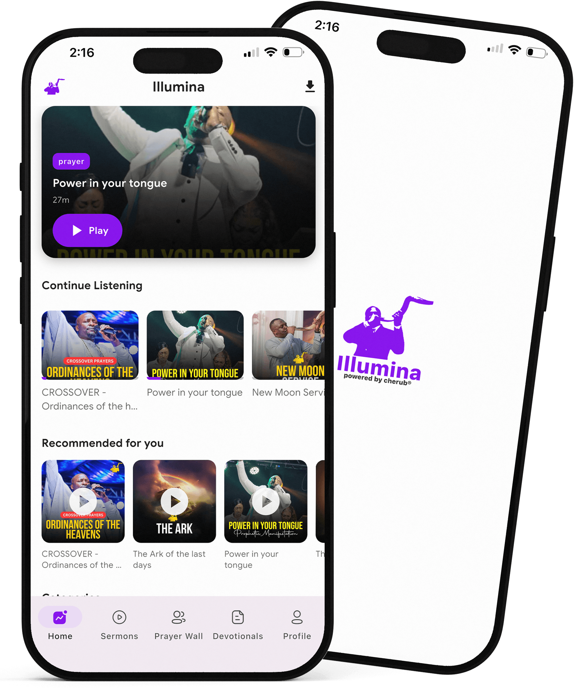 Illumina app showing sermon audio on a phone